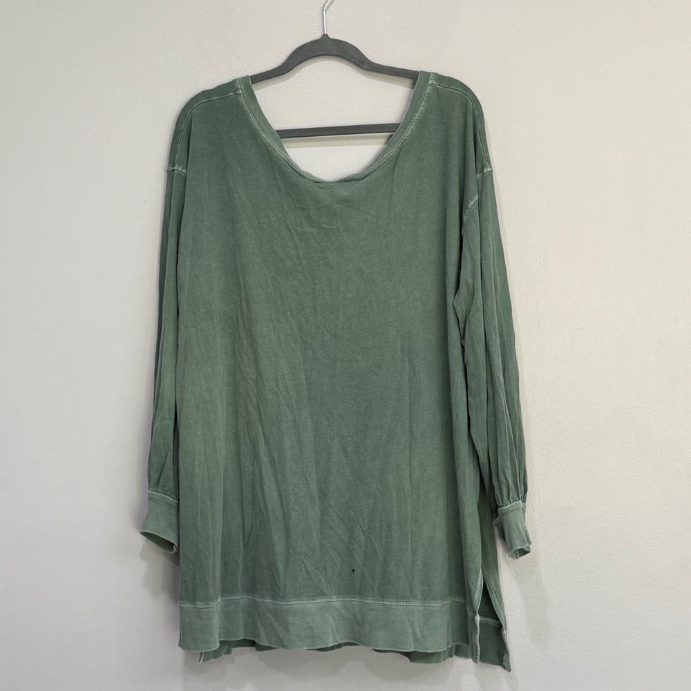 We The Free People Green Mineral Wash Long Sleeve Tunic Top OB999585 Small